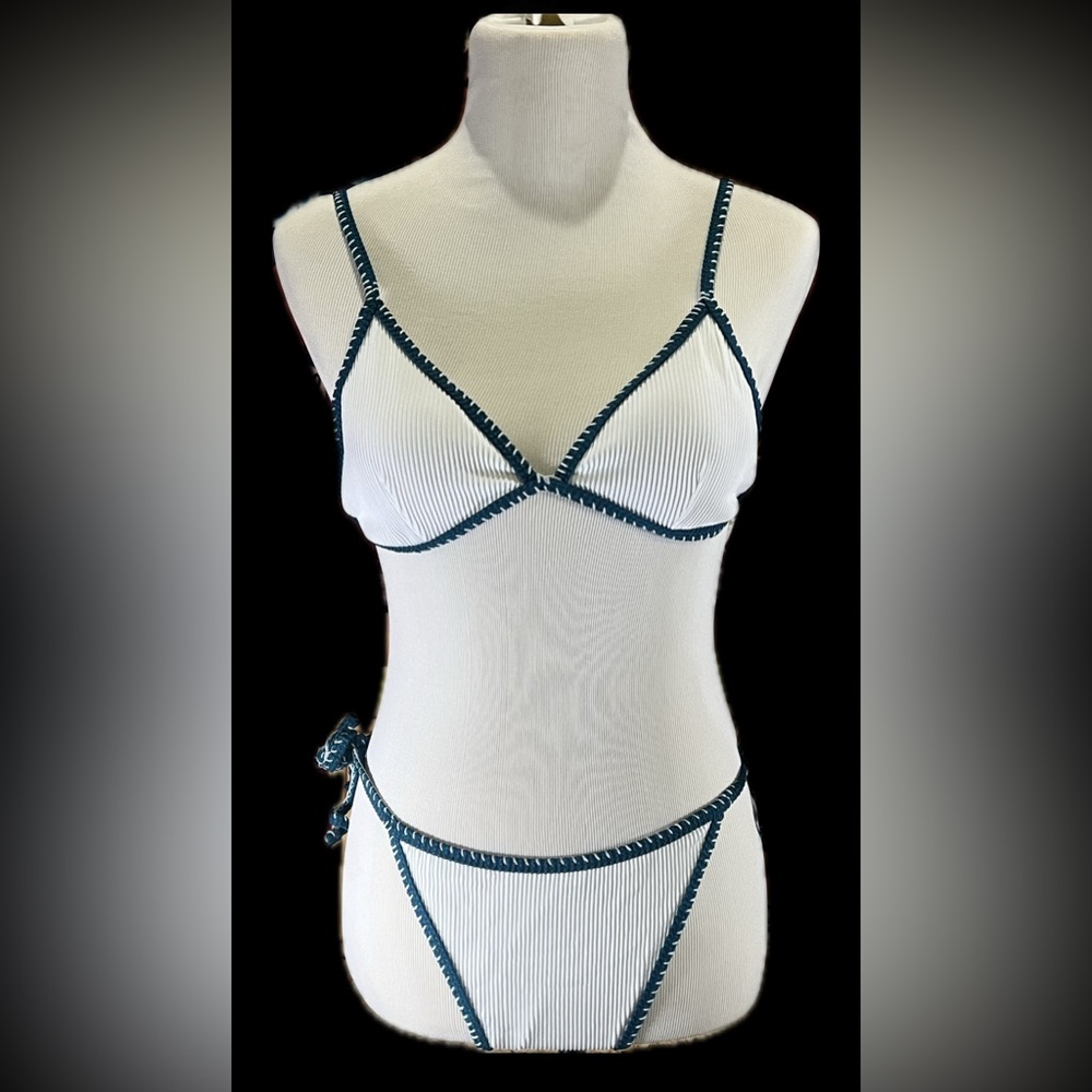 Zaful White and Blue Accent Bra Set 0020